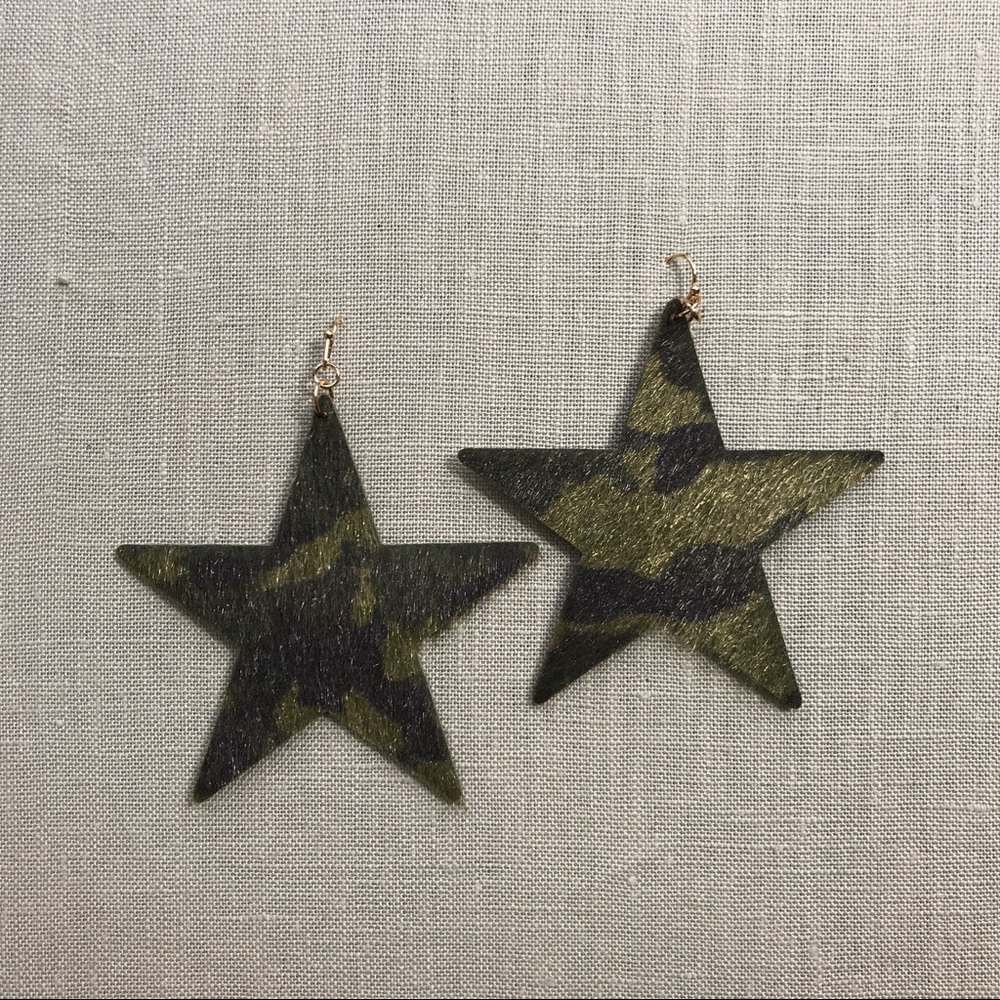 Leather Camo Star Earring